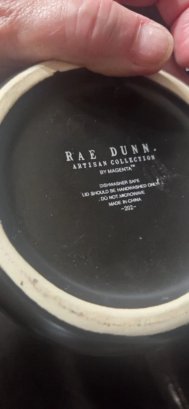 Rae Dunn Granola Canister Black Ceramic Jar With Lid - Used